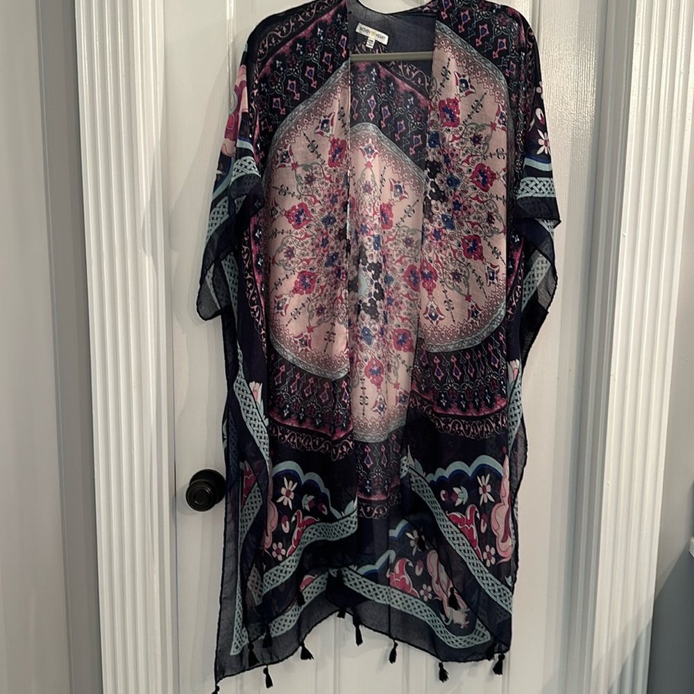Woven Heart Boho Kimono Cover Up with Tassels One Size